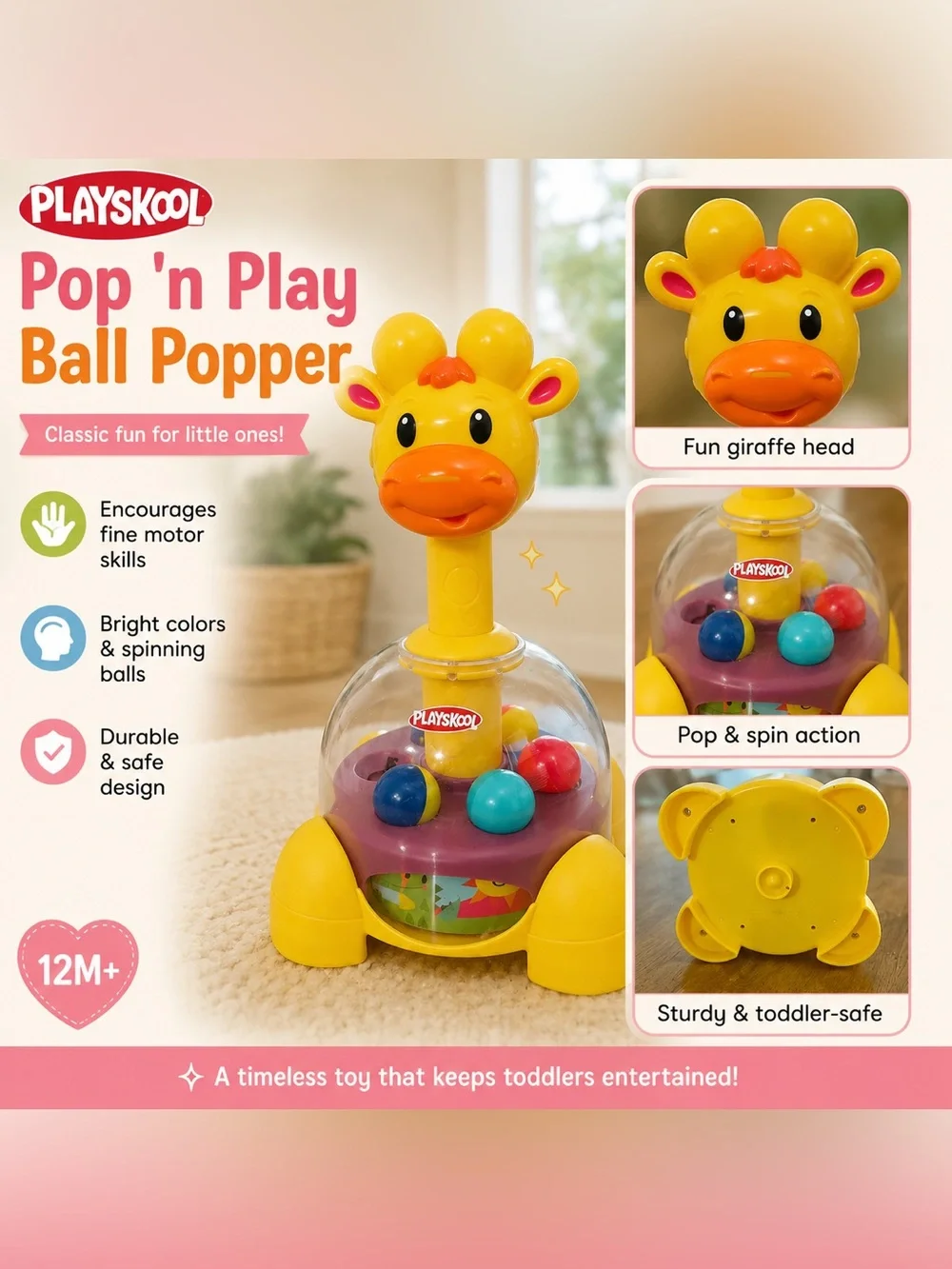 Playskool Giraffe Pop ’n Play Ball Popper Toddler Activity Toy
